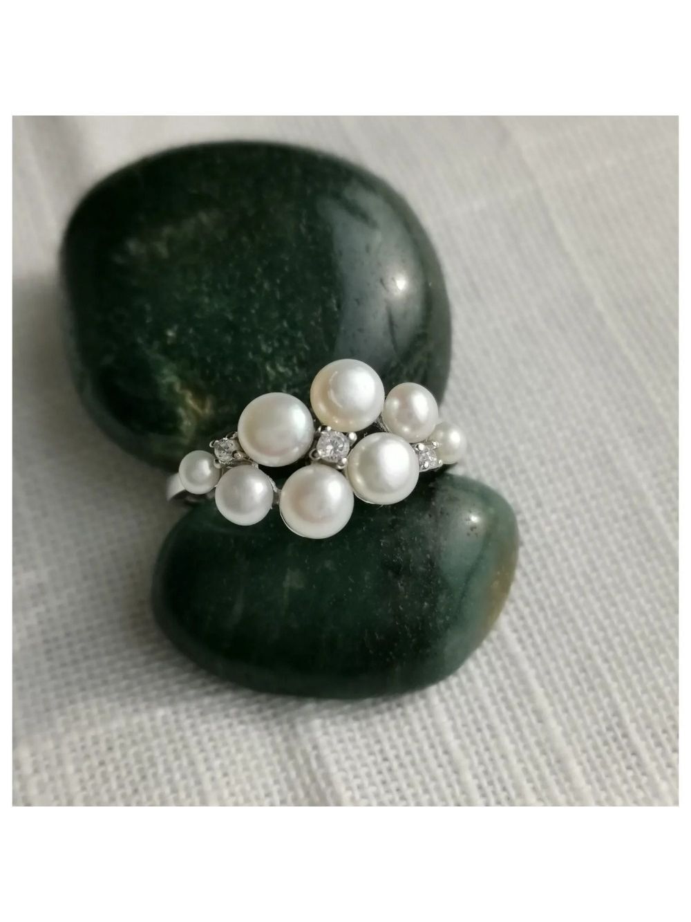 Sterling Silver White Pearl CZ Ring Size 8 🆕
